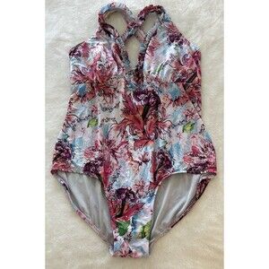 Vintage Baby Phat Swimsuit One Piece 3X Floral V Neck Ruffle Y2k Stretch O Rama